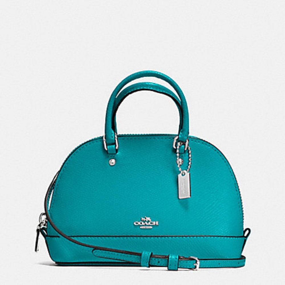 NEW COACH MICRO MINI SIERRA SATCHEL IN CROSSGRAIN LEATHER SILVER/TURQUOISE